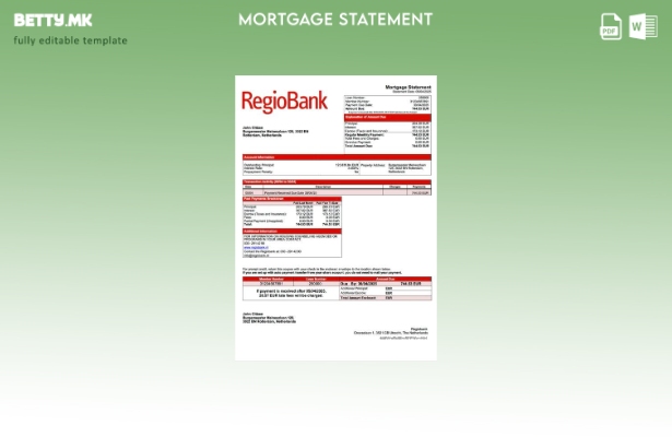 модерен стил Извештај за хипотека на Холандија Regiobank Шаблон за Word и PDF